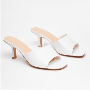 white kitten heel mules